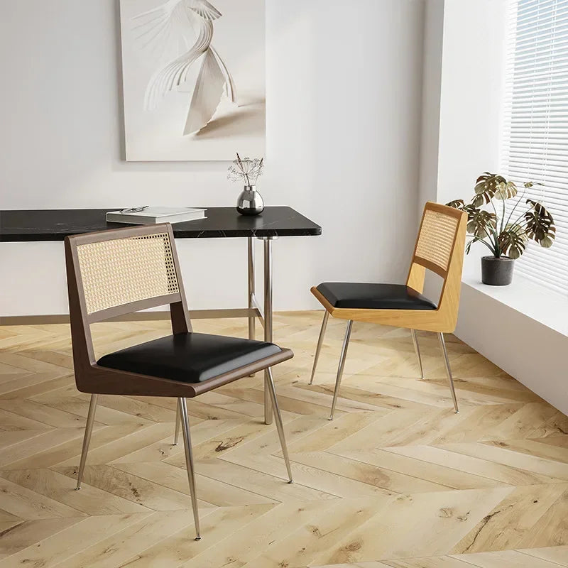 Afralia™ Rattan Back Dining Chair with Solid Wood Table for Leisure and Office