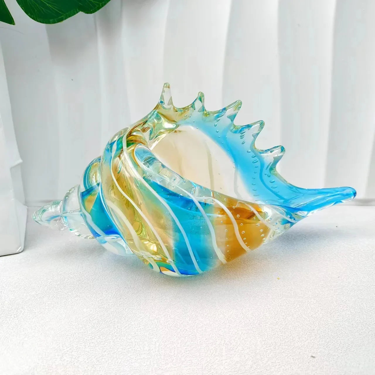 Afralia™ Sea Shell Glass Conch Sculpture Amber Art for Home Decor
