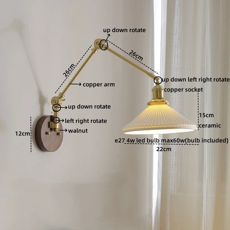 Afralia™ Ceramic Copper LED Wall Light | Modern Bedside Lamp with Pull Chain Switch