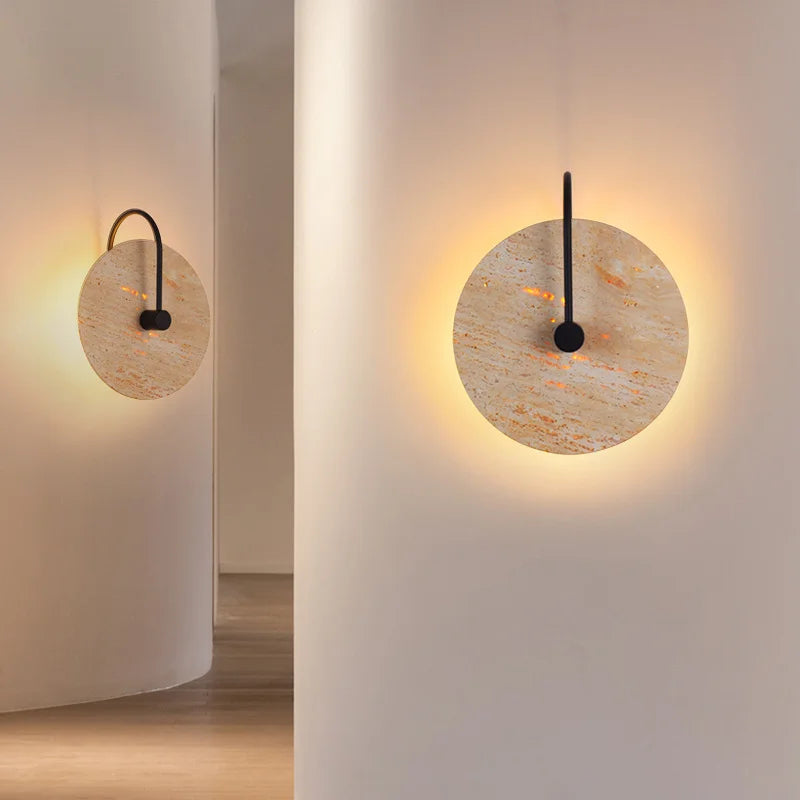 Afralia™ Natural Stone Round Wall Lamp | Bedroom Decor LED Sconce | Interior Home Lighting