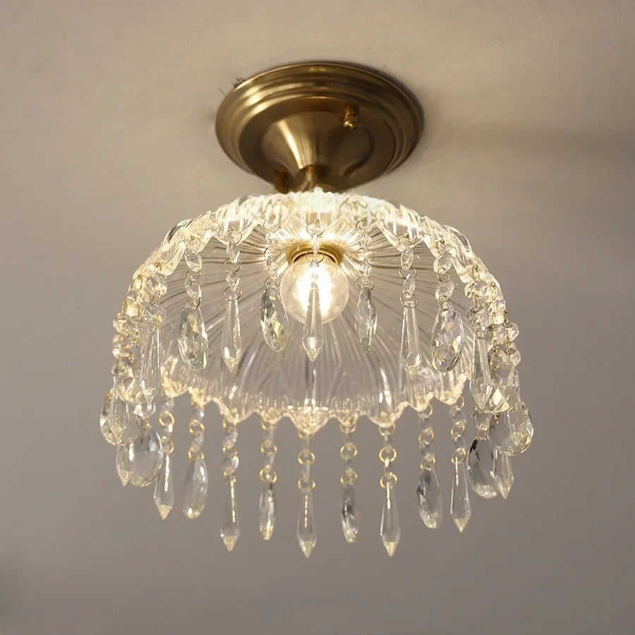 Afralia™ Glass Grid LED Ceiling Lamp: Luxury Crystal Nordic Copper Ceiling Lights