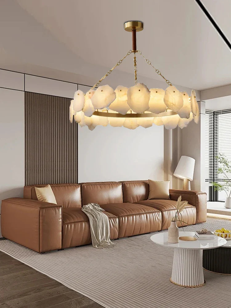 Afralia™ Brass Marble Ceiling Chandelier: Modern Living Room Dining Table Hanging Lamp