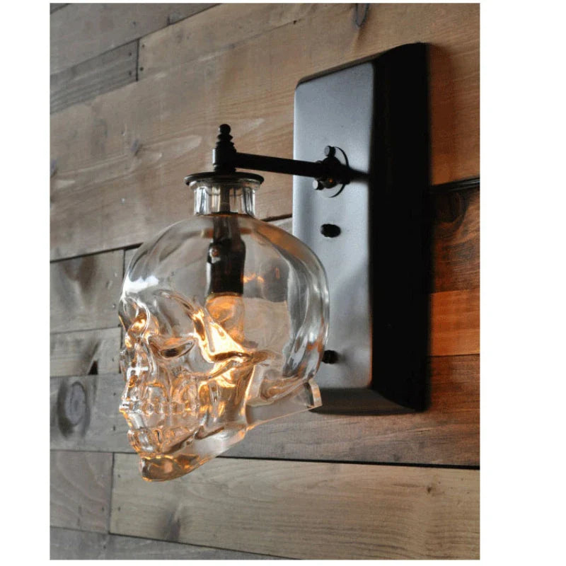 Afralia™ Skull Pendant LED Lights: Clear Glass Bottle, Vintage Industrial Hanging Lamp