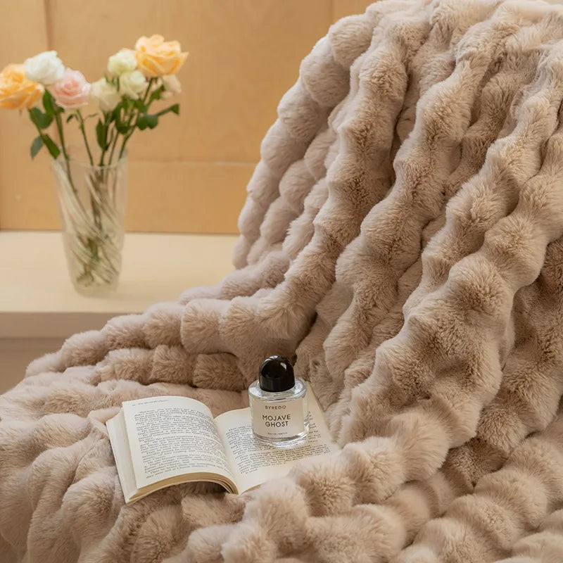 Afralia™ Winter Rabbit Fur Throw Blanket in Luxe Milk Velvet - High-End Luxury Warmth