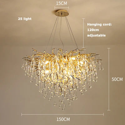 Afralia™ Golden Metal Luxury Crystal Chandelier Lighting Branch Tree for Home Décor