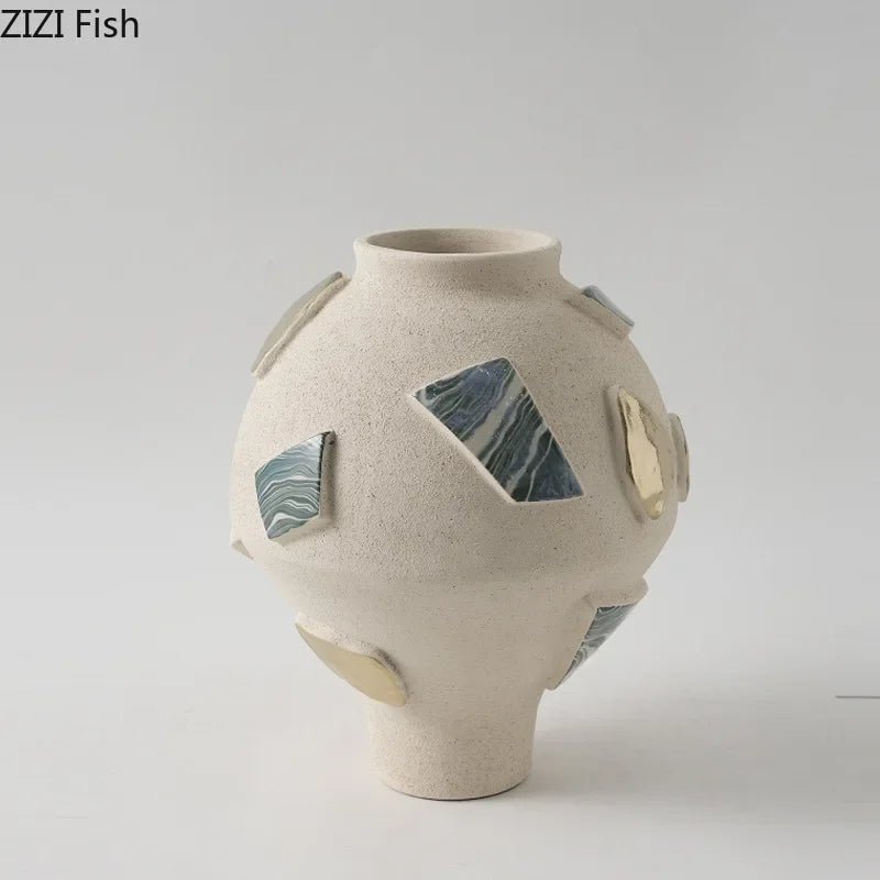 Afralia™ Ceramic Patch Vase for Aesthetic Room Decor & Artificial Flowers Arrangement