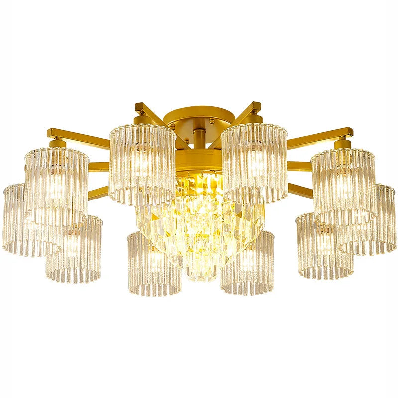 Afralia™ Modern Crystal Ceiling Lamp with Gold and Black Shade