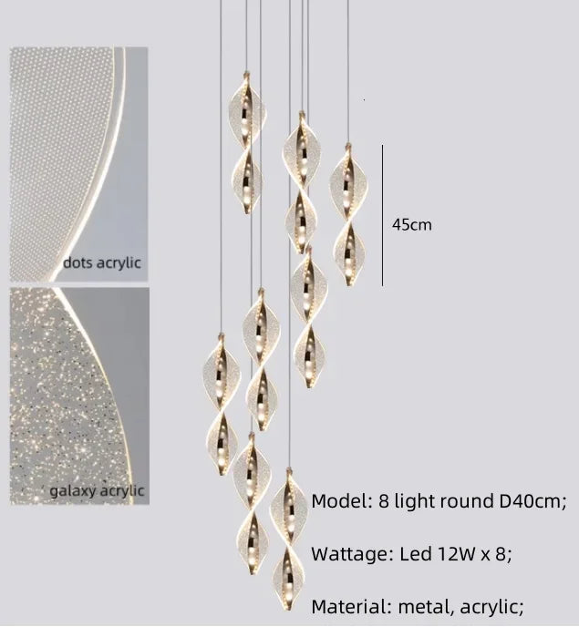 Afralia™ Spiral Gold LED Chandelier Acrylic Pendant Lights for Modern Bedside Stairs