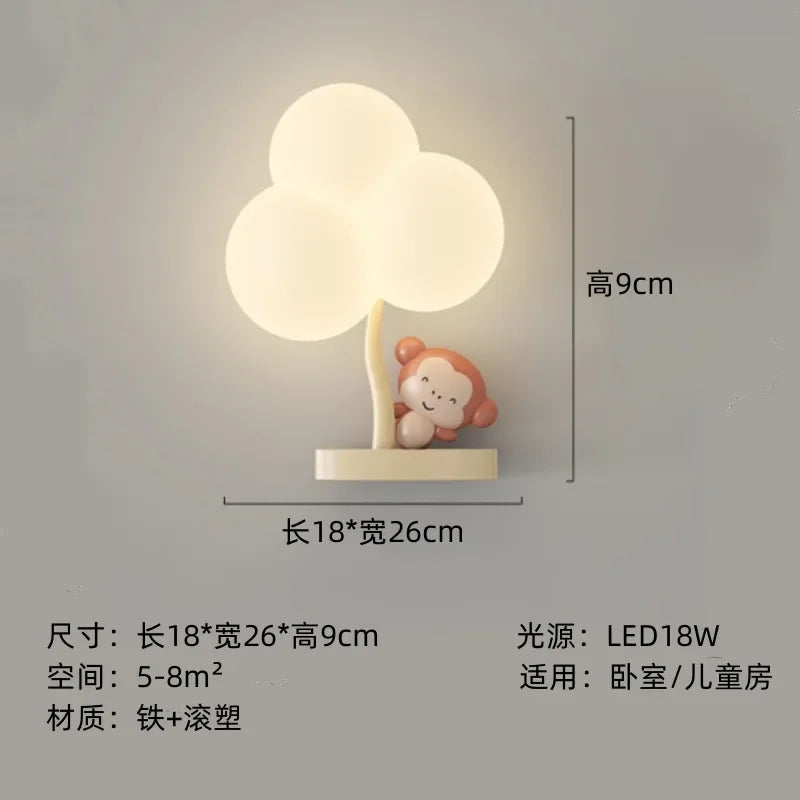 Afralia™ Kids Room LED Animal Wall Lamps - Monkey Rabbit Cloud Design