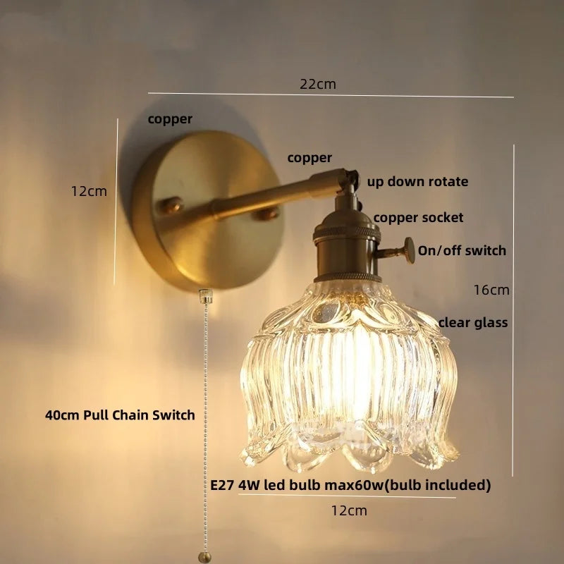 Afralia™ Nordic LED Wall Light Bedside Lamp Copper Glass Rotate Fixtures