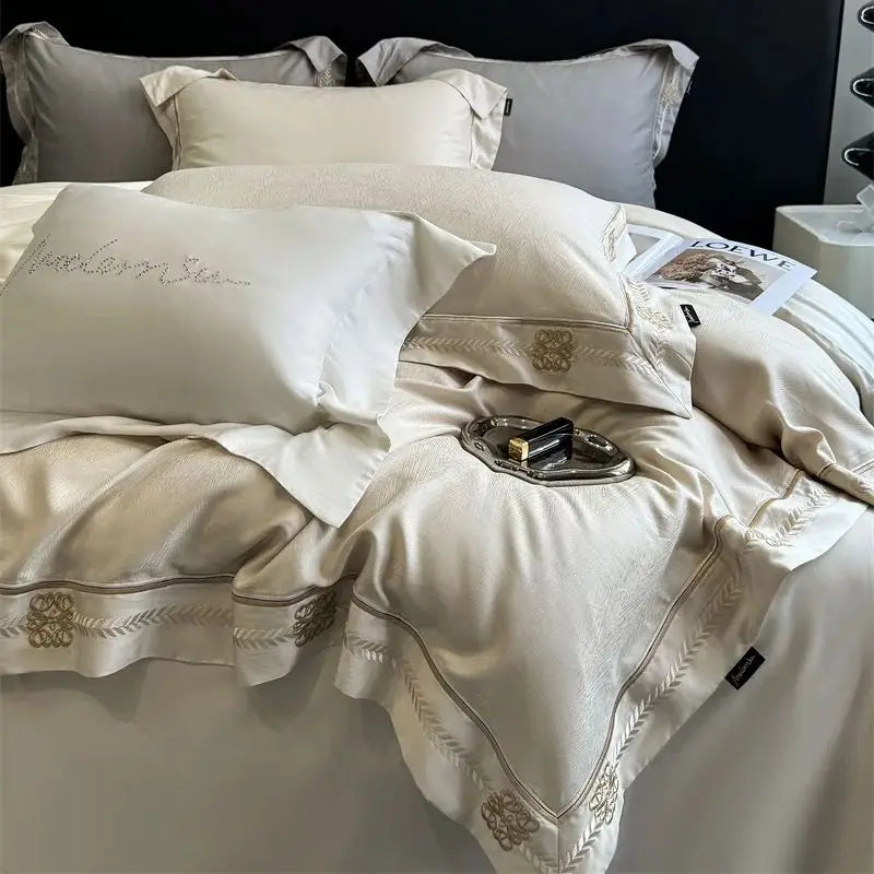 Afralia™ Luxury Embroidered Jacquard Bedding Set - Soft, Silky, Breathable Cotton Duvet Cover Set