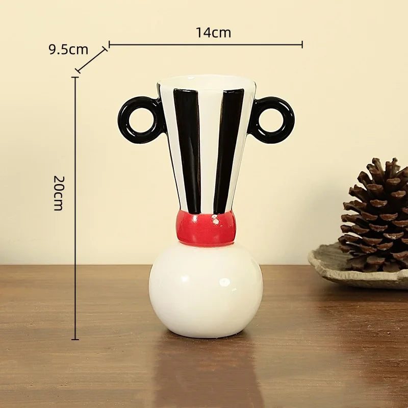 Afralia™ Geometric Stripes Ceramic Vase Black & White Home Decor