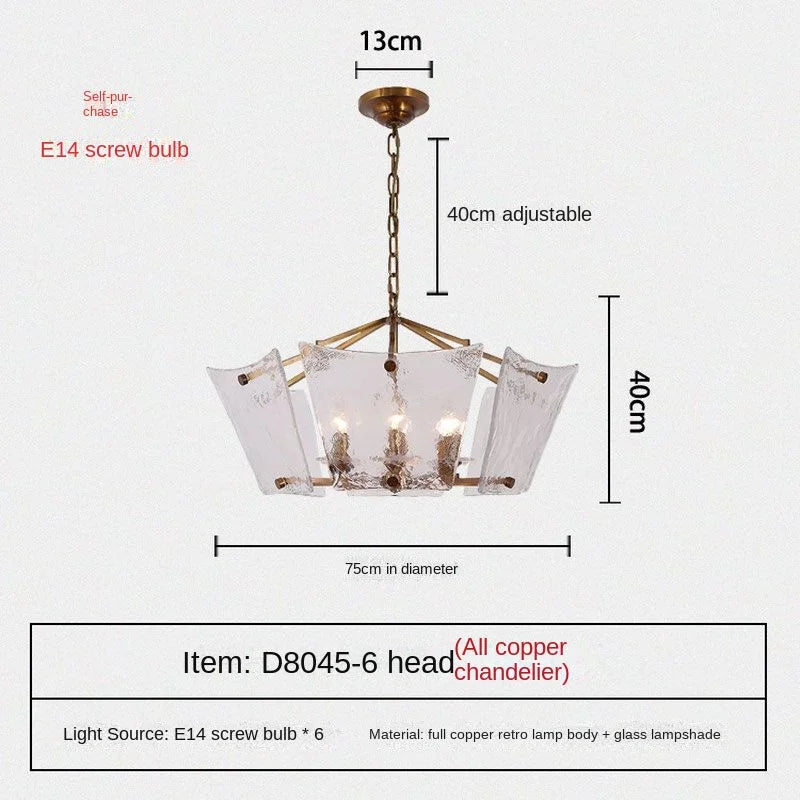 Afralia™ Retro Glass Copper Chandelier for Study & Bedroom Lighting