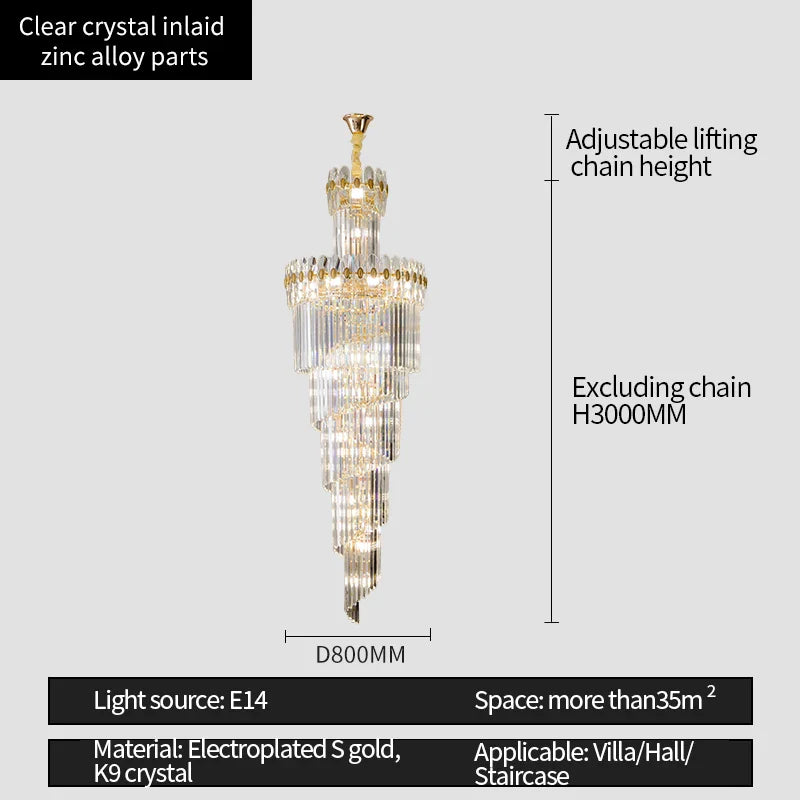 Afralia™ Crystal Chandelier: Luxe Stairwell Lighting for Duplex Villa, Loft, or Living Room