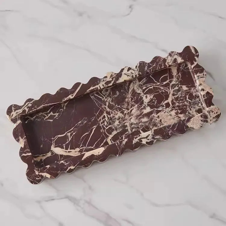 Afralia™ Red Travertine Marble Lace Rectangle Storage Tray