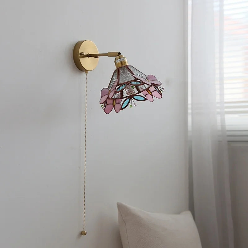 Afralia™ Copper Butterfly Glass Wall Light Fixture Up Down Rotate LED Bedside Lamp