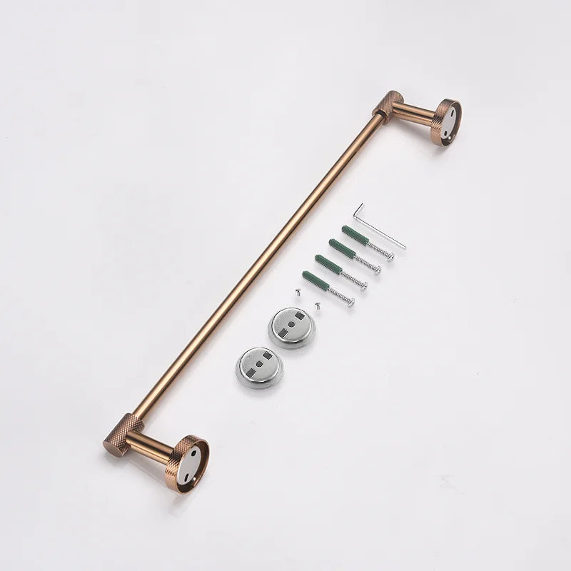 Afralia™ Bathroom Accessories Set: Rose Gold Chrome Hook, Brushed Gold Towel Rack, Stainless Steel Toilet Paper Holder