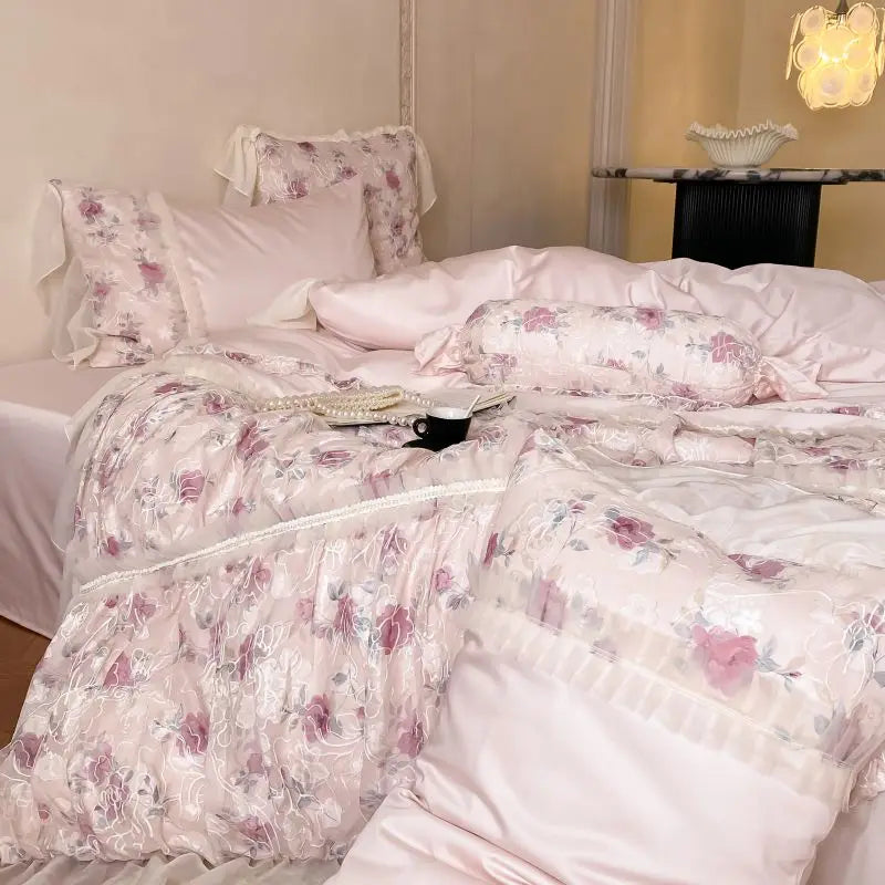 Afralia™ Floral Lace Princess Wedding Bedding Set in Egyptian Cotton