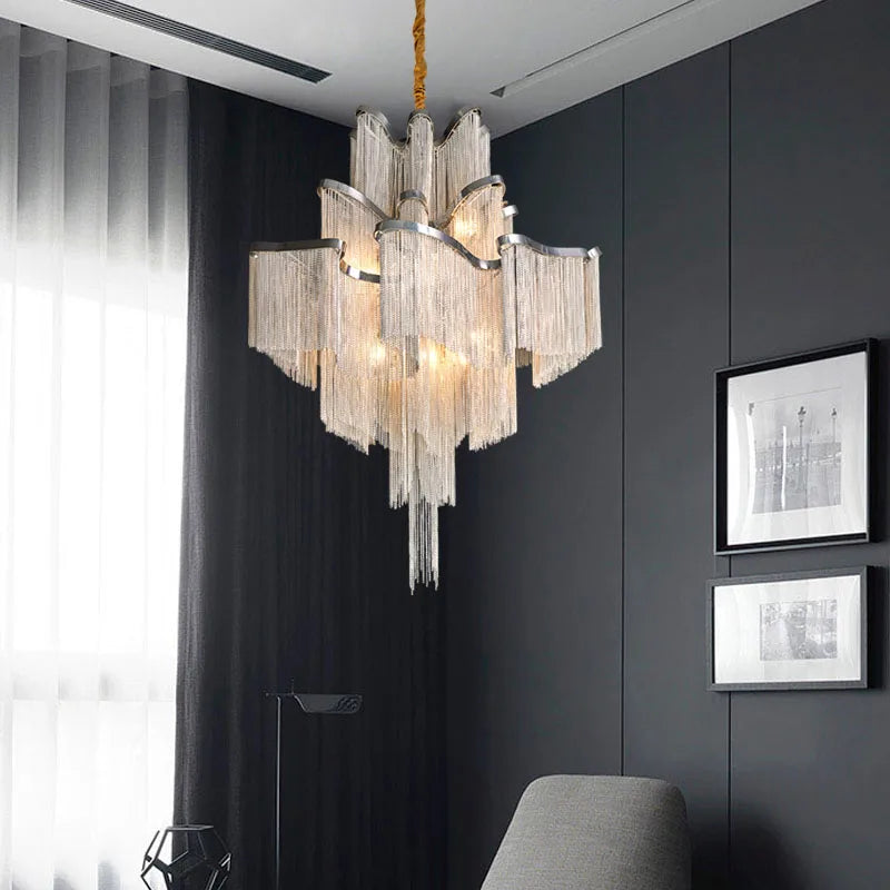 Afralia™ Modern Luxury Living Room Chandelier Silver Gold Hotel Bedroom Staircase Decoration