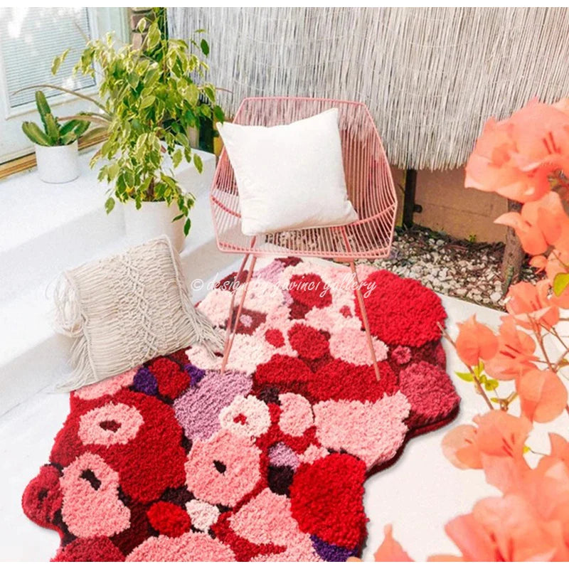 Afralia™ Monet Garden Rose Valley Hand Tufted Rug 60x90cm for Home Decor