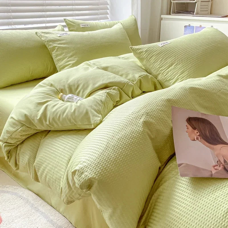 Afralia™ Simple Waffle Bedding Set Single Double Size AB Double-sided Duvet Cover