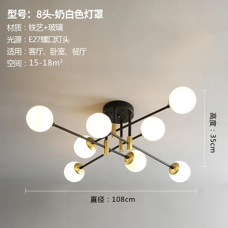 Afralia™ Glass Ball LED Chandelier Ceiling Light for Living Room and Kitchen