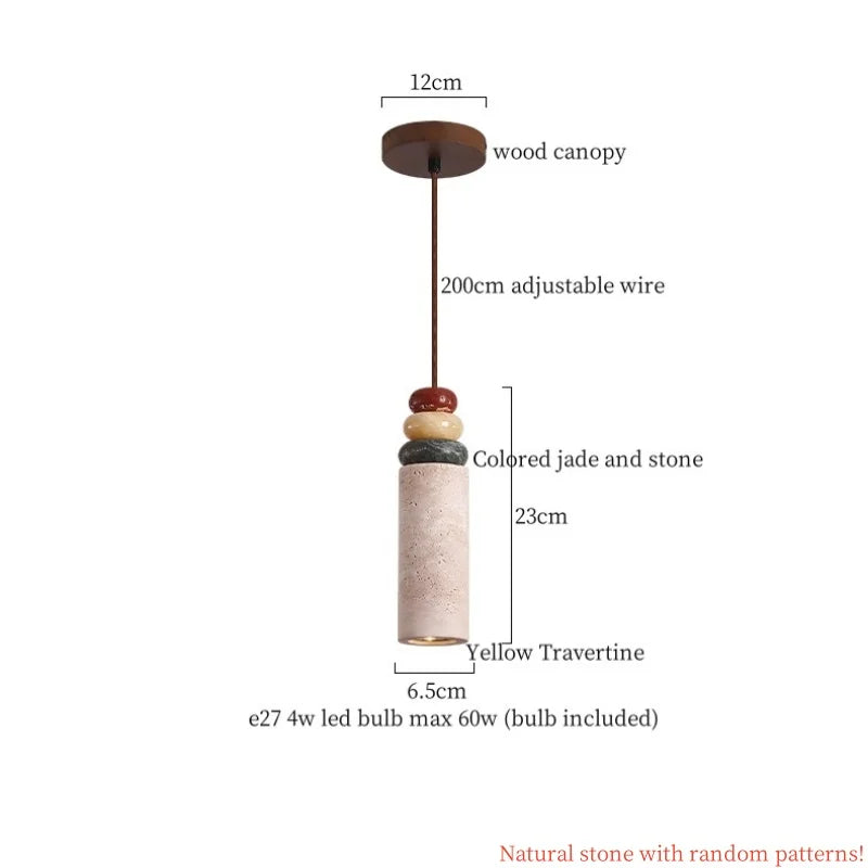 Afralia™ Japanese Stone LED Pendant Lamps Yellow Travertine Wabi Sabi Hanging Light