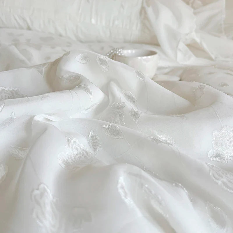 Afralia™ Floral Embroidery Ruffles Girl Bedding Set - 4 Piece Cotton Lace Patchwork