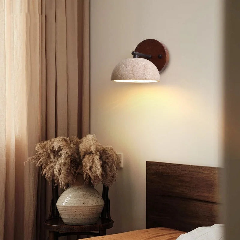 Afralia™ Canopy LED Wall Light Yellow Travertine Modern Iron Bedside Lamp