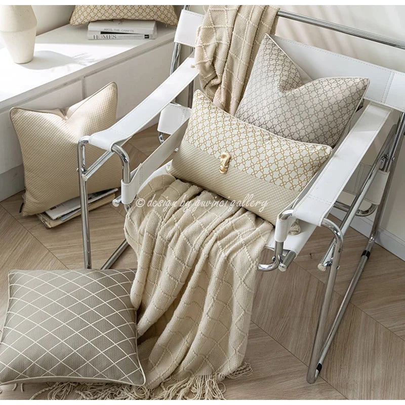 Afralia™ Chains Geometry Jacquard Cushion Cover in Oatmeal Gray
