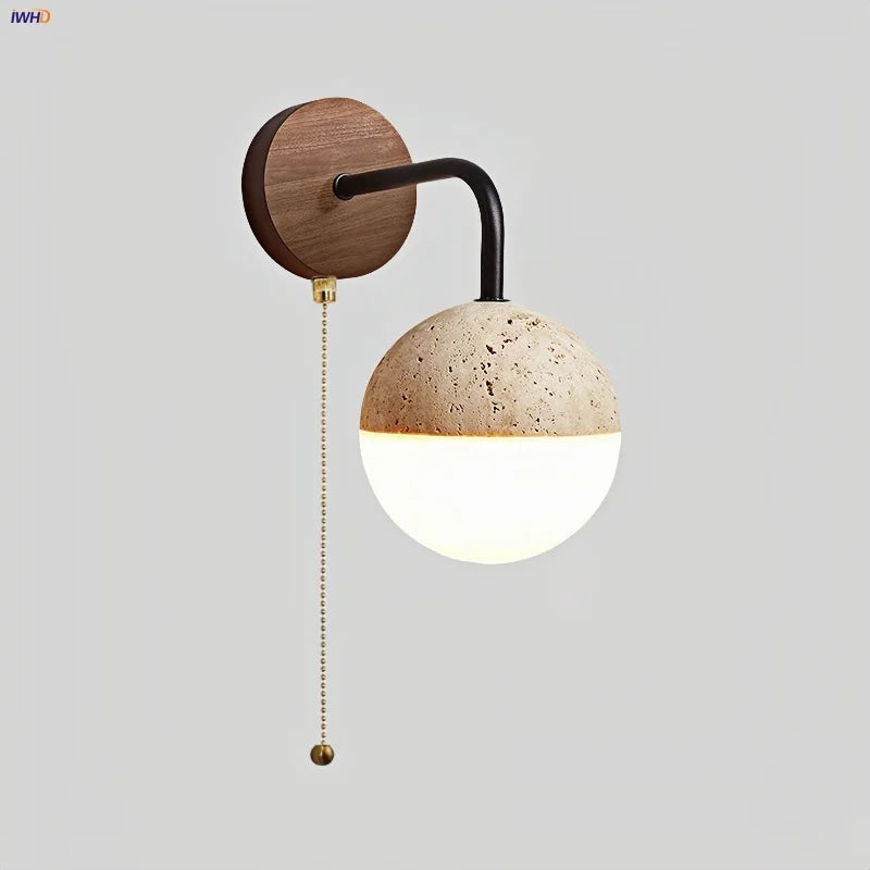 Afralia™ Yellow Travertine LED Wall Lights Pull Chain Nordic Modern Stair Light