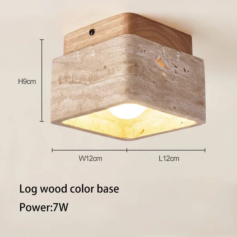 Afralia™ Travertine Stone Ceiling Lamp with E27 LED Bulb for Living Room