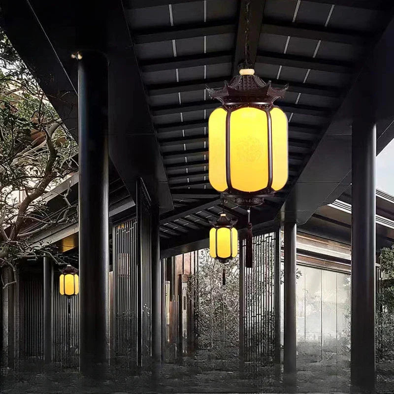 Afralia™ Outdoor Small LED Lantern Chandelier | Waterproof Chinese Style Park Villa Décor