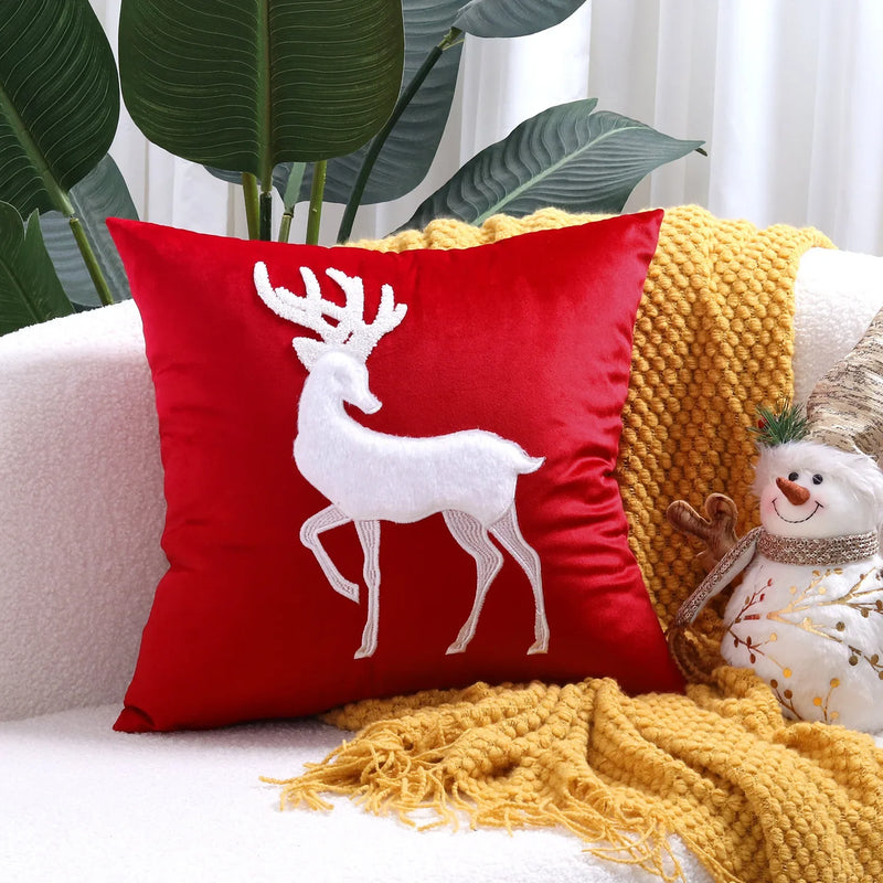 Afralia™ Christmas Elk Embroidered Pillow Cover 45x45cm Festive Decorative Cushion