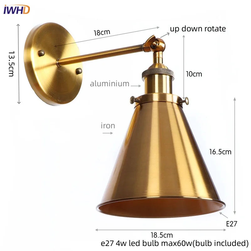 Afralia™ Iron LED Wall Lamp Vintage Style Wandlamp Industrial Luminaire