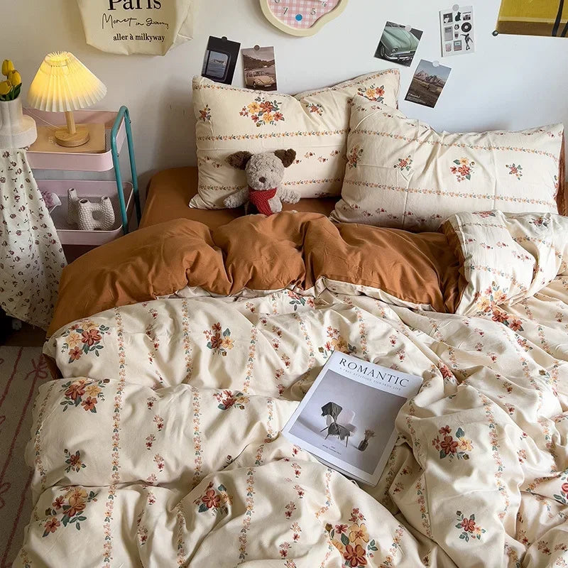 Afralia™ Cartoon Style Printed Comforter Set 4Pcs Lightweight Duvet Kits Bedding Set