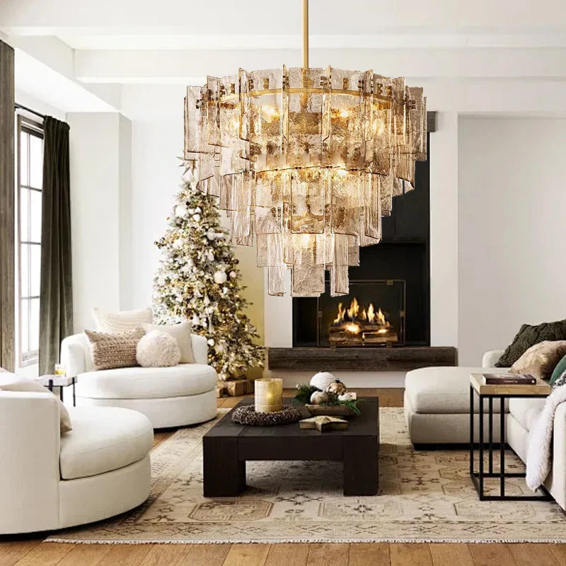 Afralia™ Classic Gold Glass Chandelier Fixture for Living Room & Dining Table