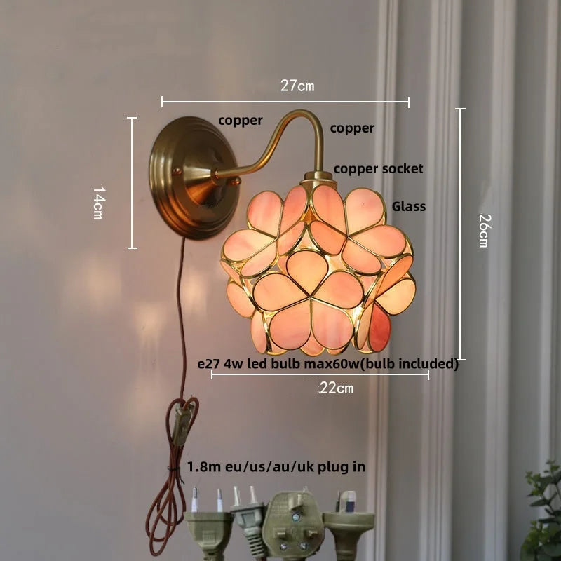 Afralia™ Vintage Blue Flower Glass Wall Sconce LED Lamp Fixture for Dining Study Room