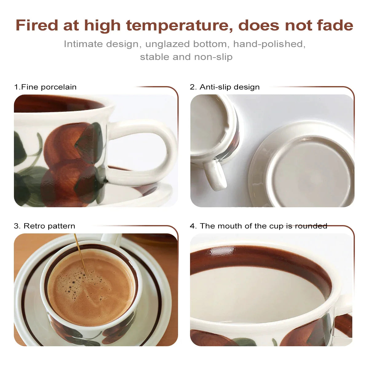 Afralia™ Hand-Drawn Ceramic Espresso Cup with Saucer, 8oz Cappuccino Cups