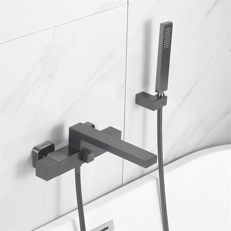 Afralia™ Brushed Gold Wall Mounted Waterfall Bathtub Shower Set Mixer Tap