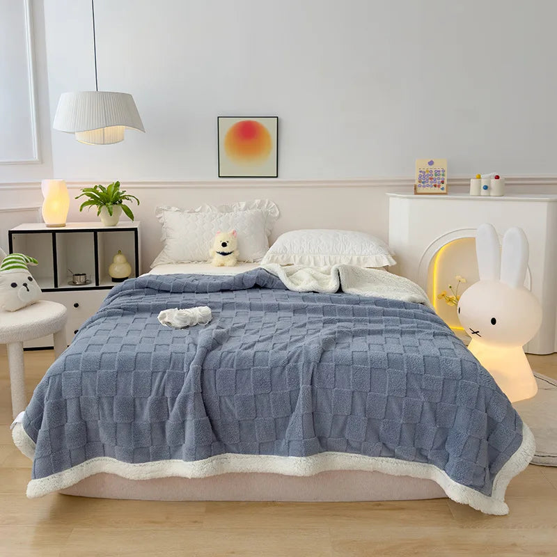 Afralia™ Checkerboard Faux Lamb Fleece Blanket: Soft, Cozy, Dual Sided Sofa Cover, Machine Washable