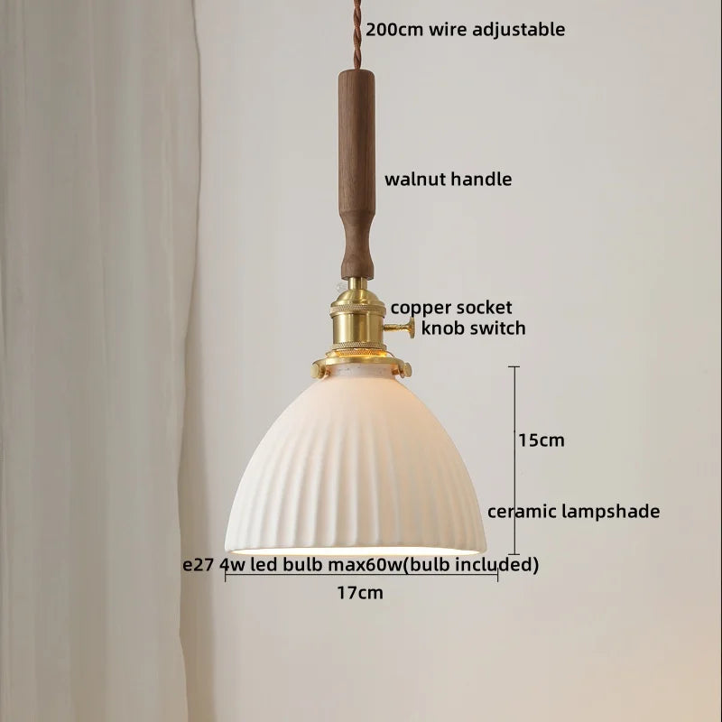 Afralia™ Copper Ceramic LED Pendant Light with Knob Switch - 4w Bulb & Lamparas Colgante