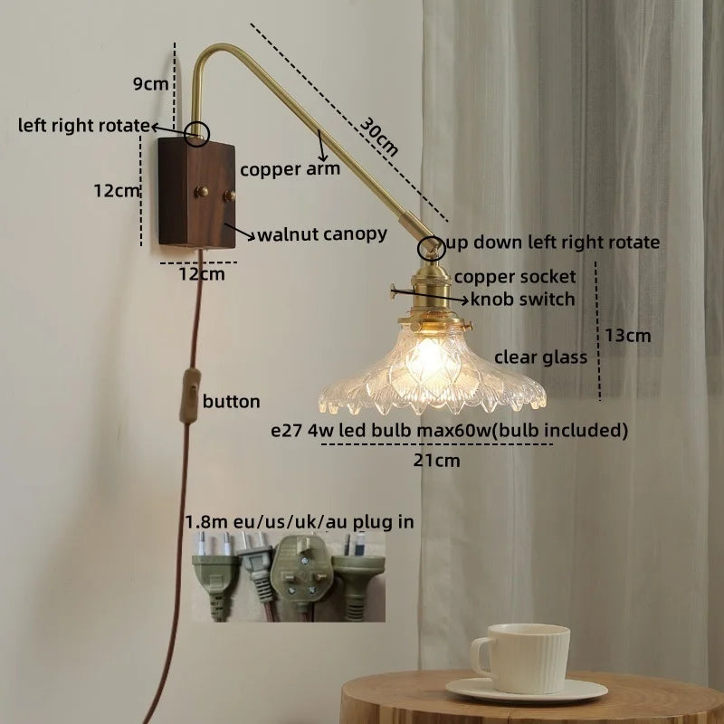 Afralia™ Modern LED Wall Lamp Walnut Copper Stair Light Fixtures Bedroom Bathroom Living Room