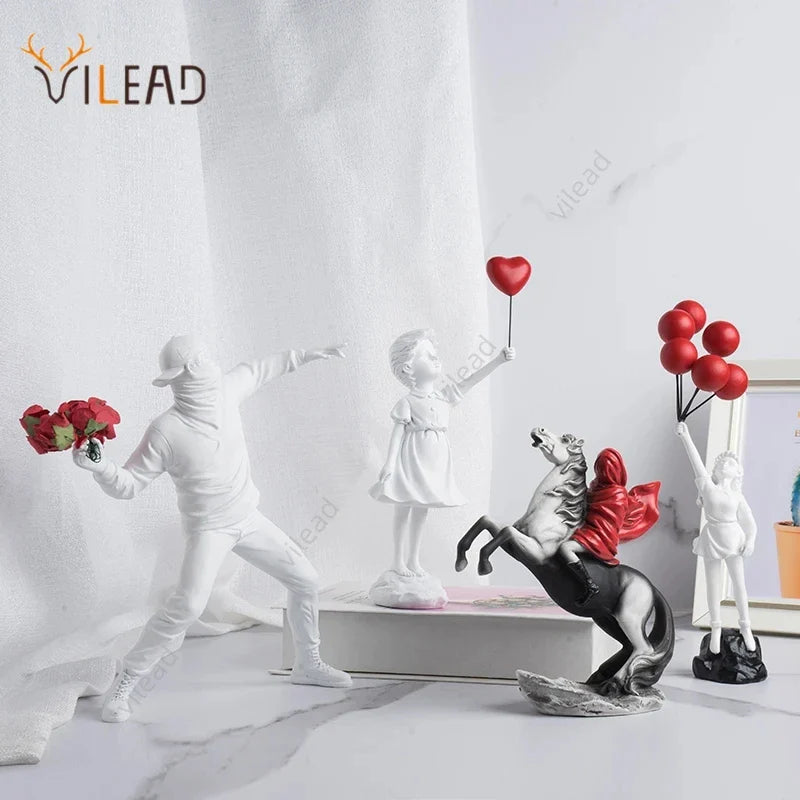 Banksy Sculpture Flower Thrower Statue Balloon Girl Figurine by Afralia™