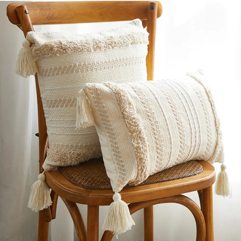 Afralia™ Geometric Embroidery Cushion Cover with Tassel, Home Decor Pillowcase, Various Sizes