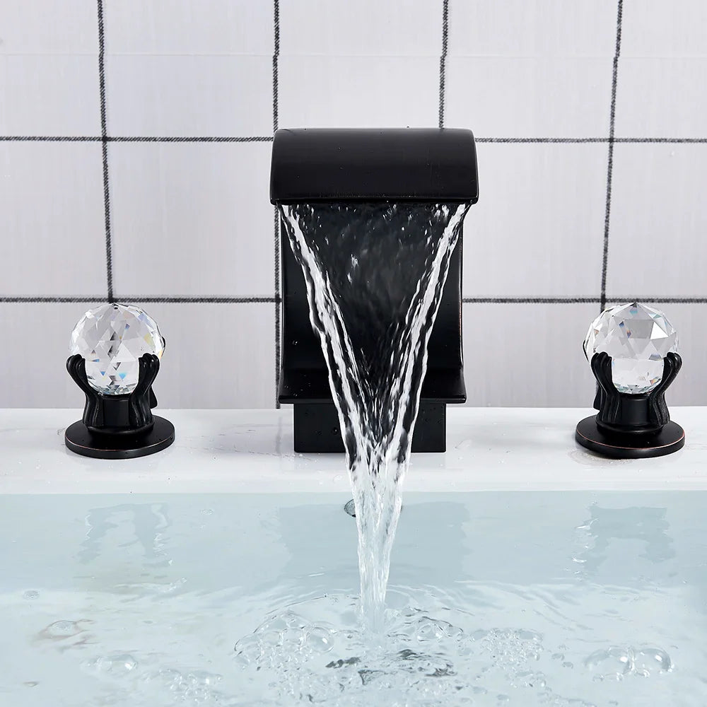 Afralia™ Crystal Waterfall Basin Faucet with Wide Spout for Bath Sink - Hot and Cold