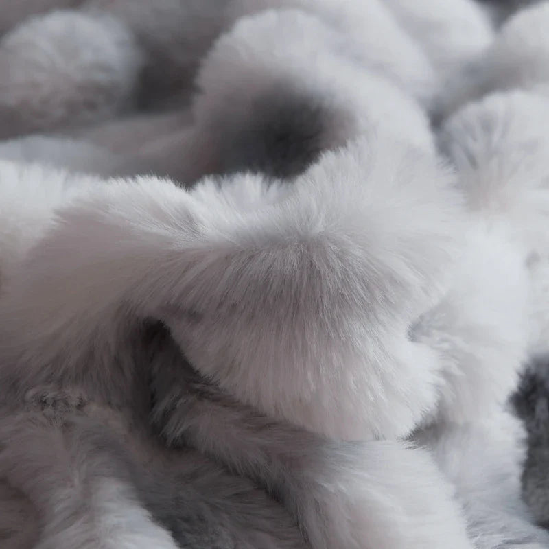 Afralia™ Gradient Blue & Grey Faux Rabbit Fur Bedding Set: Velvet Fleece Duvet, Sheets, Pillowcases