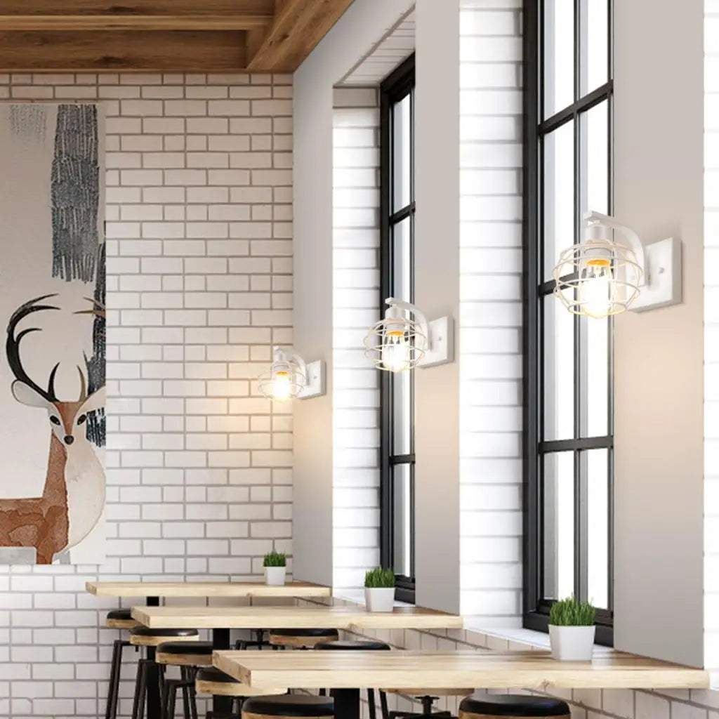 Afralia™ Industrial Vintage LED Wall Light Iron Cage Sconce Indoor Lighting