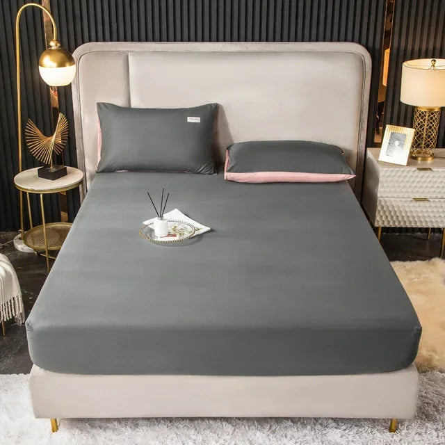 Afralia™ Thicken Sanded Double Bed Fitted Sheet Set with Pillow Covers