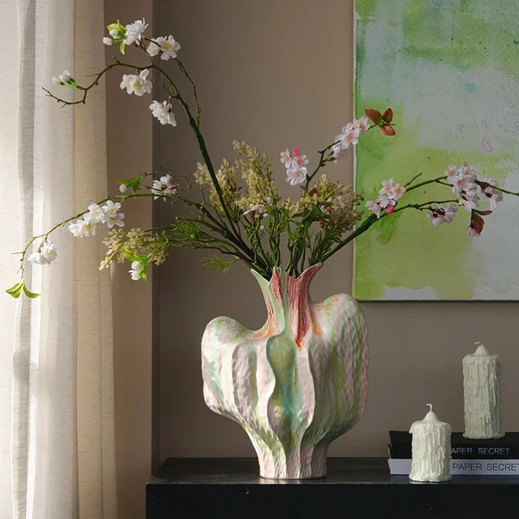 Afralia™ Colorful Irregular Ceramic Petal Vase - Home Decor Handicrafts, Terrarium